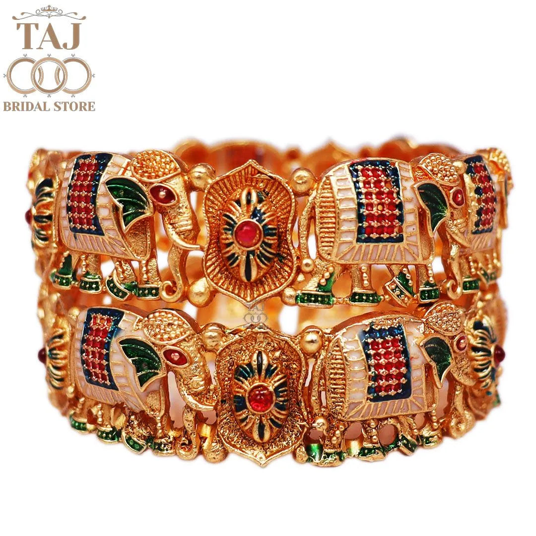 Rajwadi Rajasthani Kada Bangles Pair With Latest Elephant Motifs