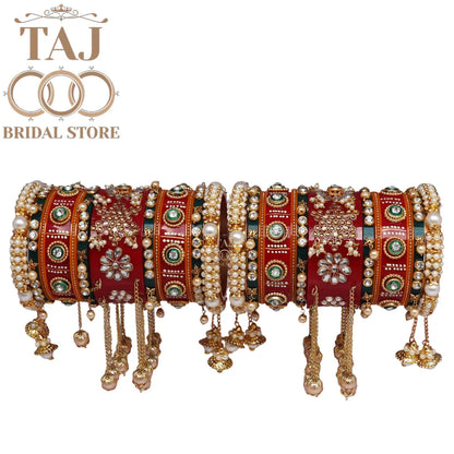 Rajasthani Traditional Bridal Chura Set With Beautiful Kundan and Latkan Design Kada