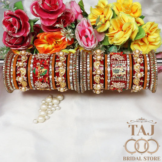 Rajwadi Wedding Chura Set With Beautiful Doli and Peacock Design Kada