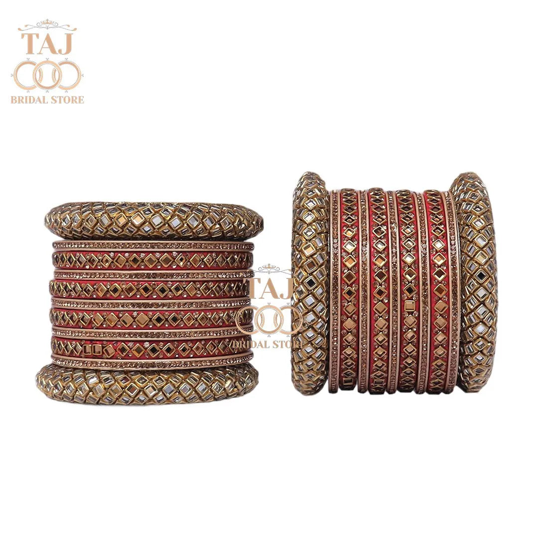 Lac Bangles for Bride with Beautiful Kundan Design Taj Bridal Store