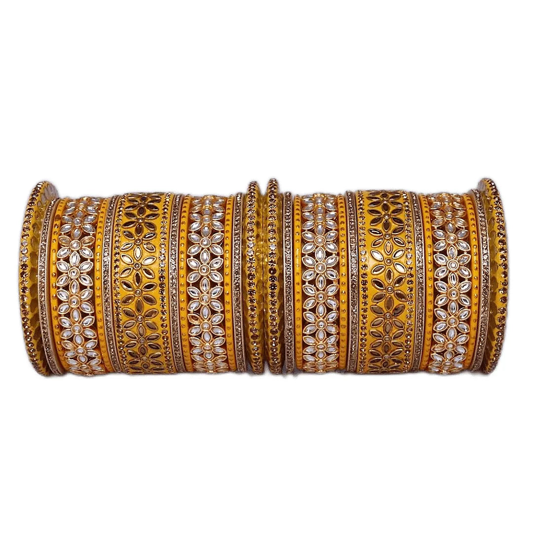 Lac Bangles with Beautiful Kundan Flower Design Taj Bridal Store