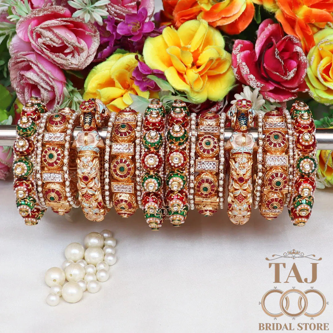 Royal Rajasthani Wedding Chura Set With Beautiful Heavy Elephant Design Bangadi