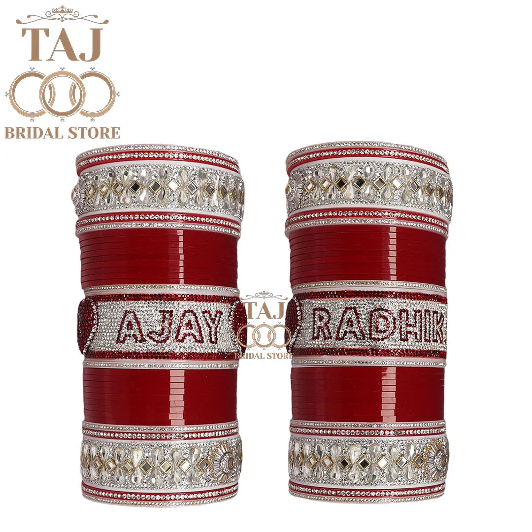 Best Punjabi Bridal Name Chura with Initial on Heart Design Taj Bridal Store