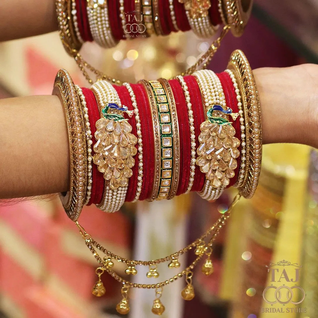 Rajwadi Wedding Bangle Set with Beautiful Peacock Design Taj Bridal Store