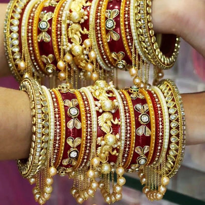 Rajwadi Bangle Set with Beautiful Peacock and Moti Latkan