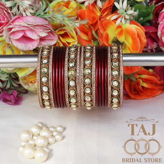 Rajasthani Lac Chura With Beautiful White Stone Work Metal Kada