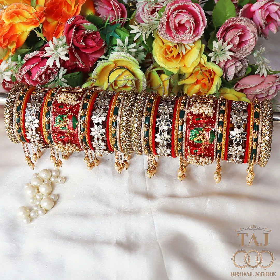 Rajwadi Bridal Bangles Set with Beautiful Doli and Moti Latkan Design
