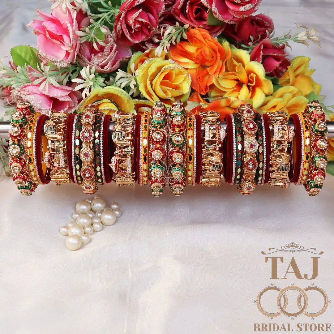 Traditional Wedding Chura Set With New Doli and Elephant Design Kada