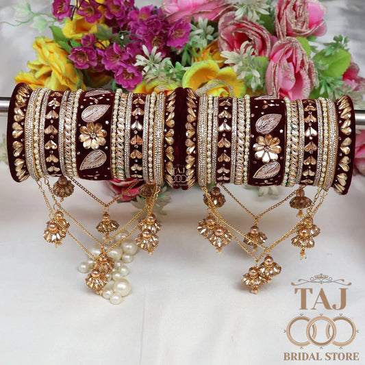 Rajwadi Wedding Bangles Set With Beautiful Chain Jhoomer Latkan Design