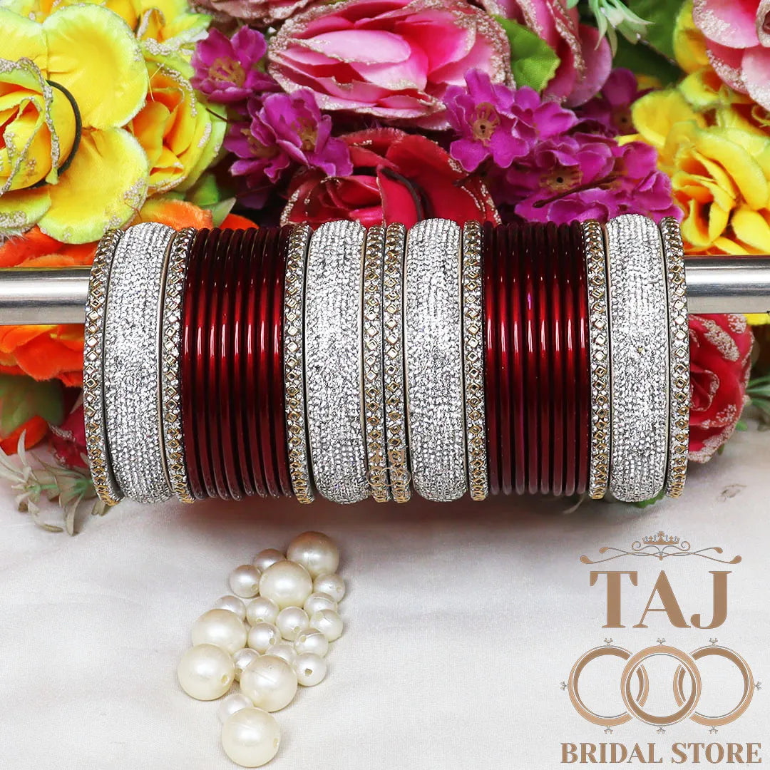 Best Punjabi Lac Chura Set With Beautiful White Stone Design (Set of 28)