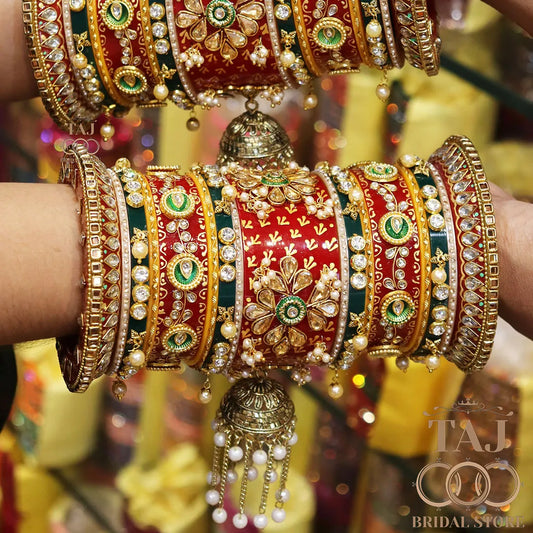 Rajwadi Wedding Bangles Set with Beautiful Chain Latkan Jhoomer Design