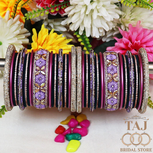 Rajasthani Lakh Wedding Chura Set With Beautiful Kundan and Flowers Design