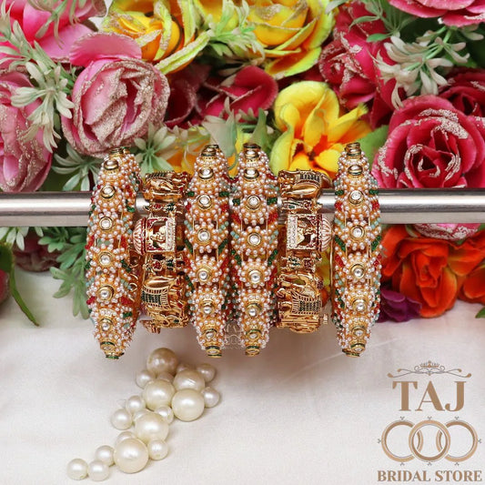 Rajwadi Bridal Bangles Set With Beautiful Doli and Elephant Design Metal Kada