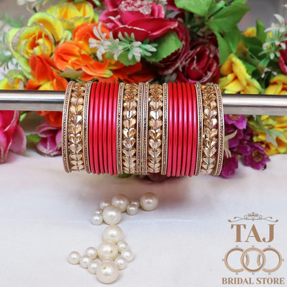 Lac Semi Bridal Bangles Set With Beautiful Kundan Design Kada