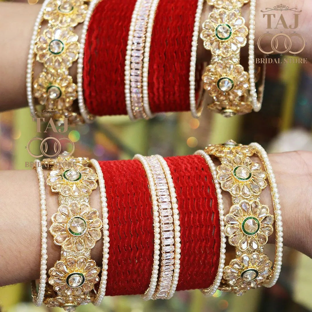 Designer Bridal Bangles Set With Beautiful Latest Flower Design Kada