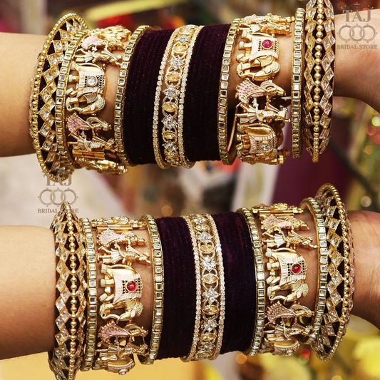 Kundan Bridal Bangles Set With Popular Dulha-Dulhan Design Metal Kada