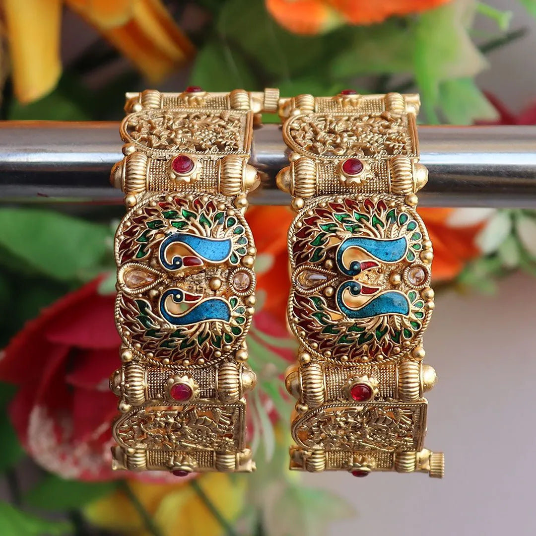 Best Peacock Design Rajwadi Brass Kada (Pack Of 2)