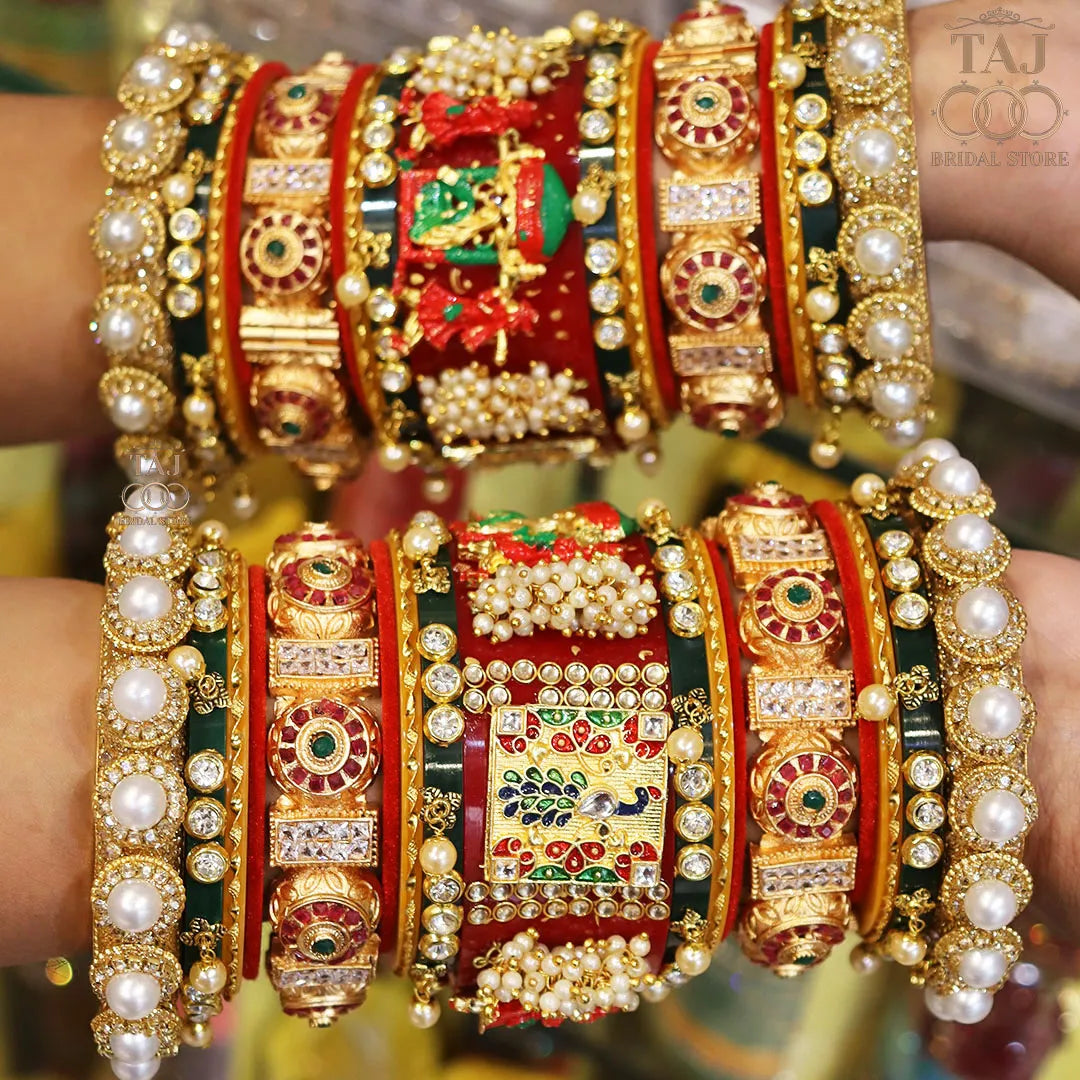 Designer Wedding Chura Set With Beautiful Peacock and Doli Design Kada