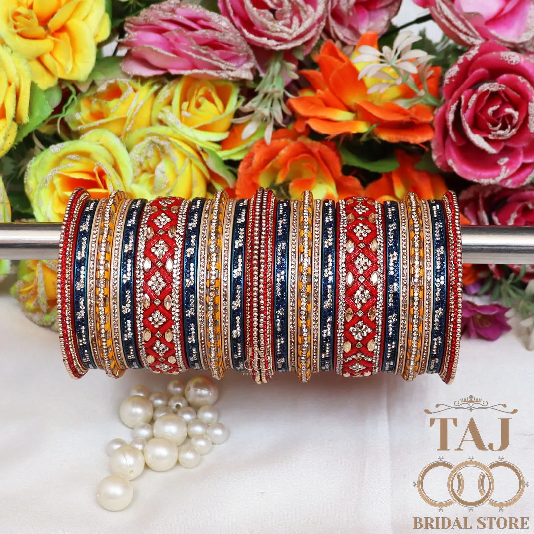 Traditional Rajasthani Chura Set With Beautiful Rhinestone and Kundan Design