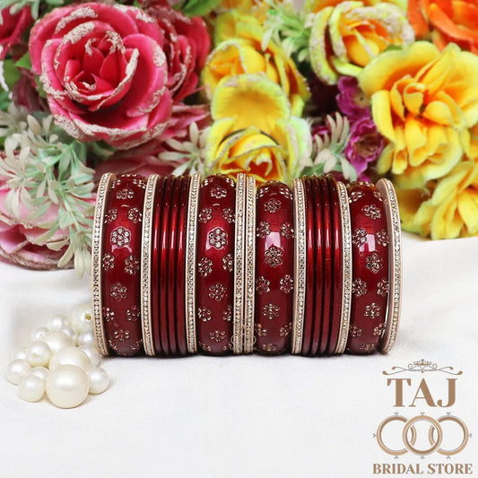 Rajasthani Traditional Lac Chura Set With Beautiful Rhinestones Flower Design