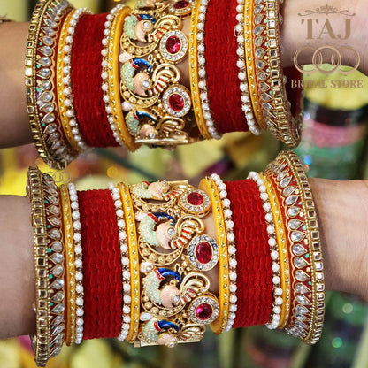 Rajwadi Bridal Bangle Set with Beautiful Latest Peacock Design Kada