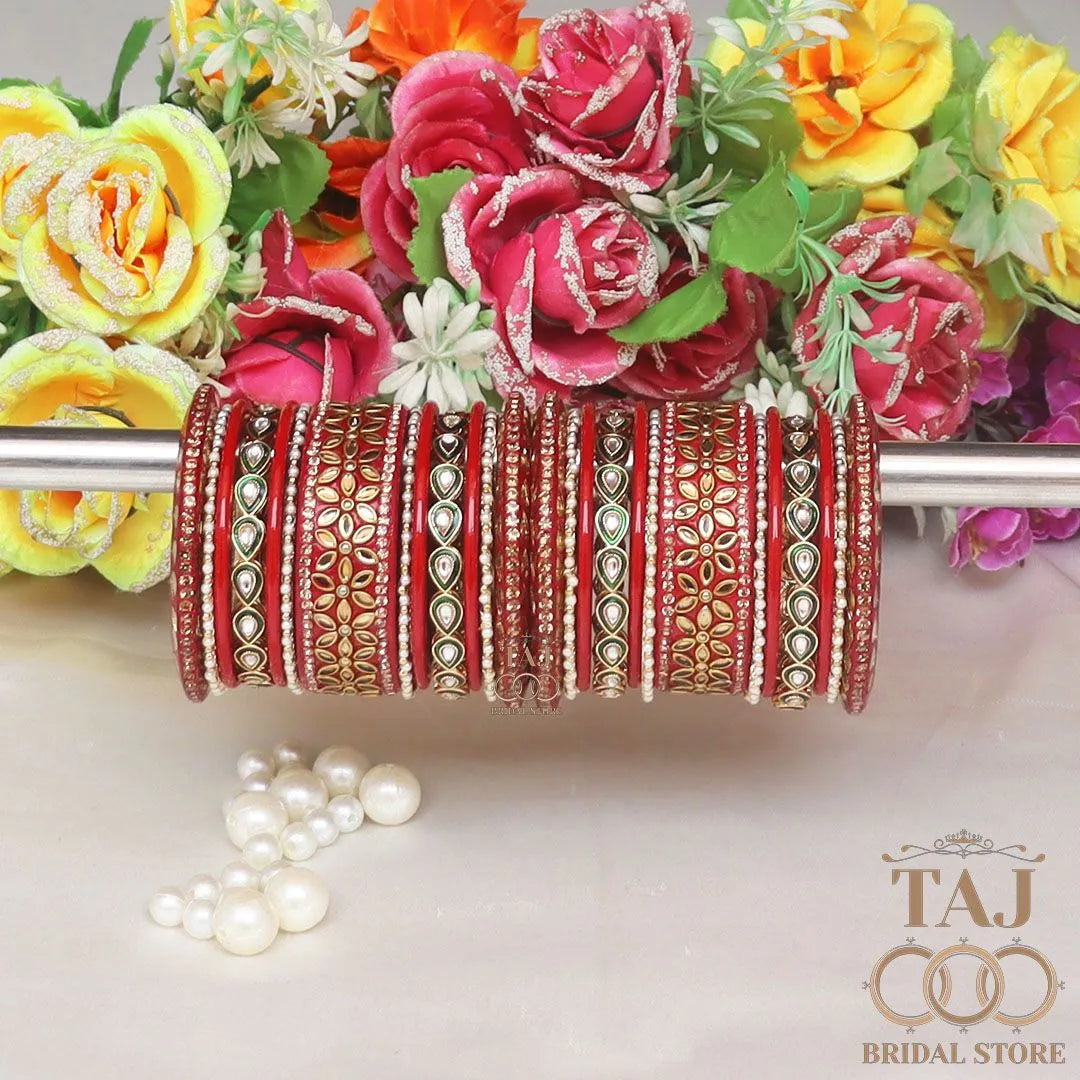 Lac Wedding Bangle Set with Beautiful Kundan Work Taj Bridal Store