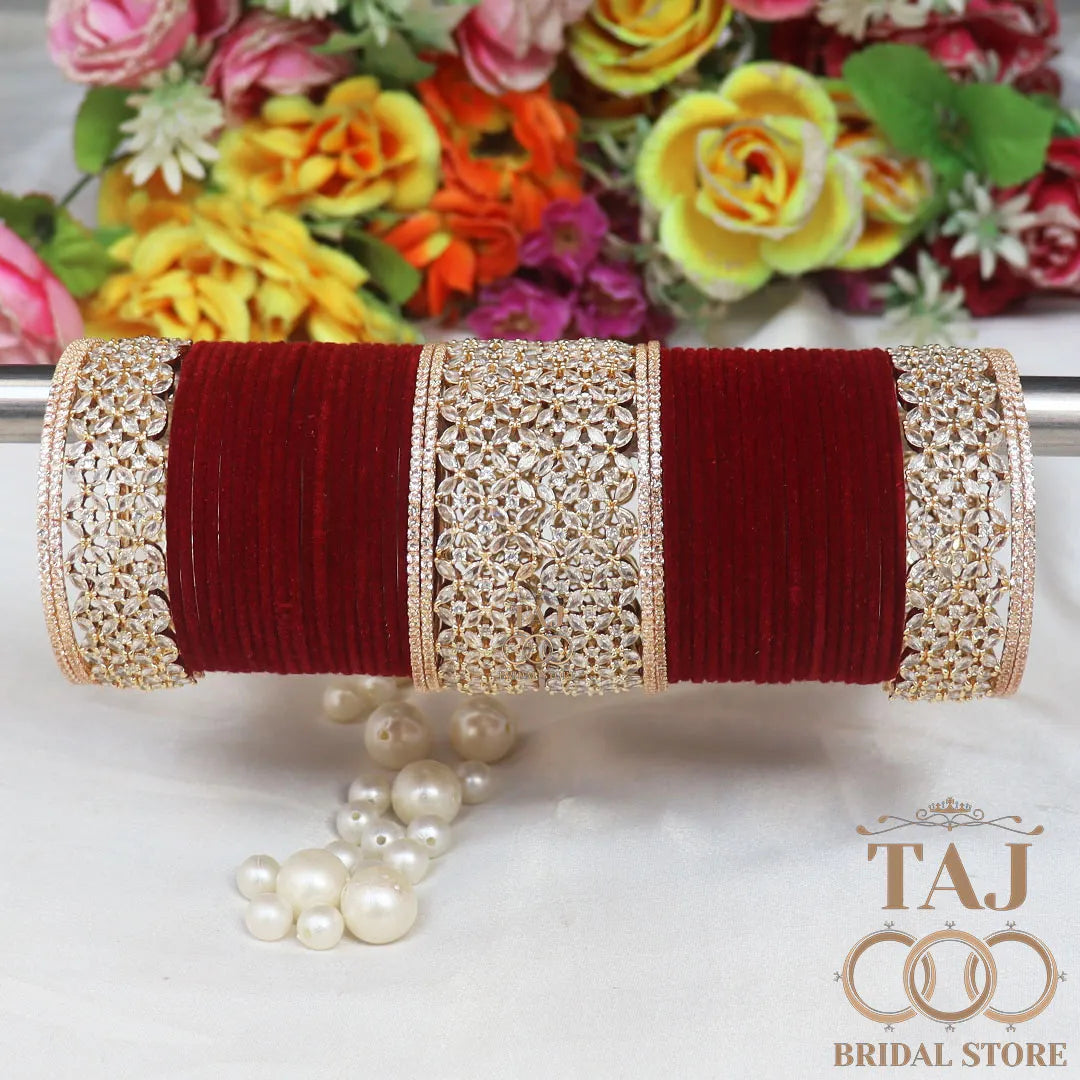 Designer Metal Bridal Bangles Set With Beautiful AD Kada