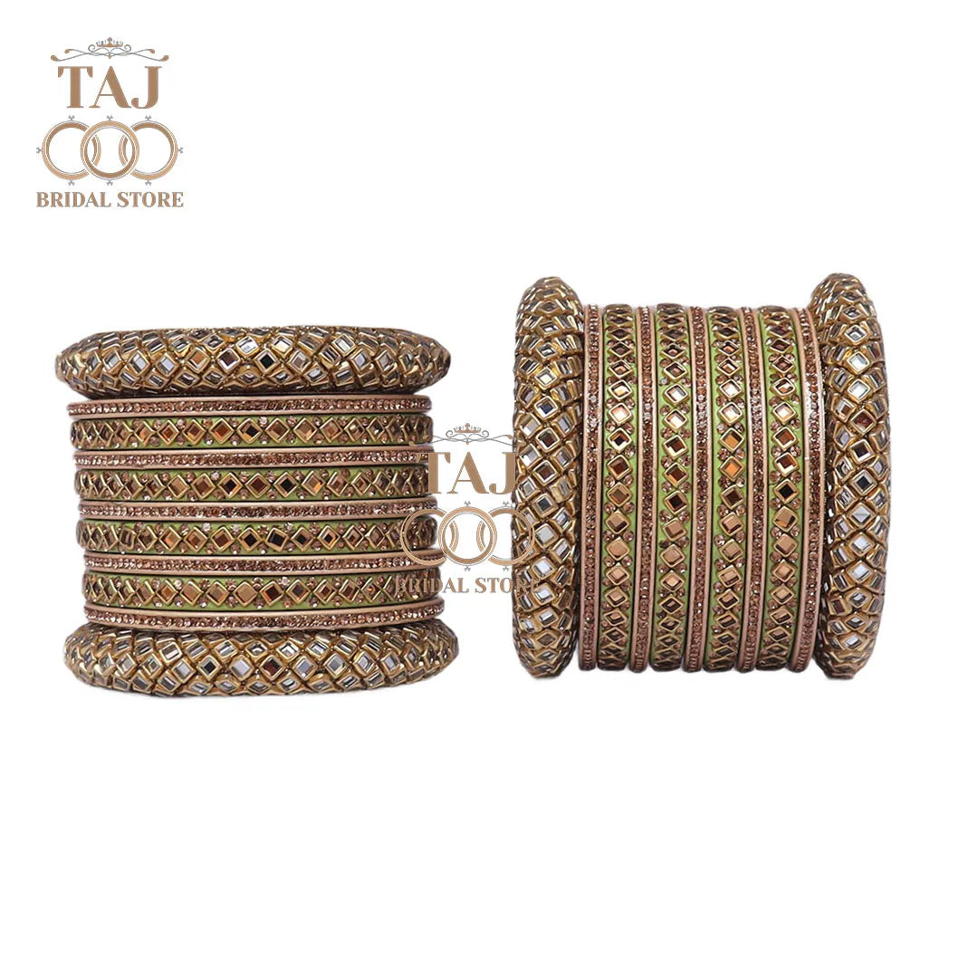 Lac Bangles for Bride with Beautiful Kundan Design Taj Bridal Store