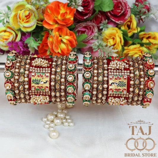 Royal Rajasthani Traditional Choora Set With Beautiful Peacock Design Kada