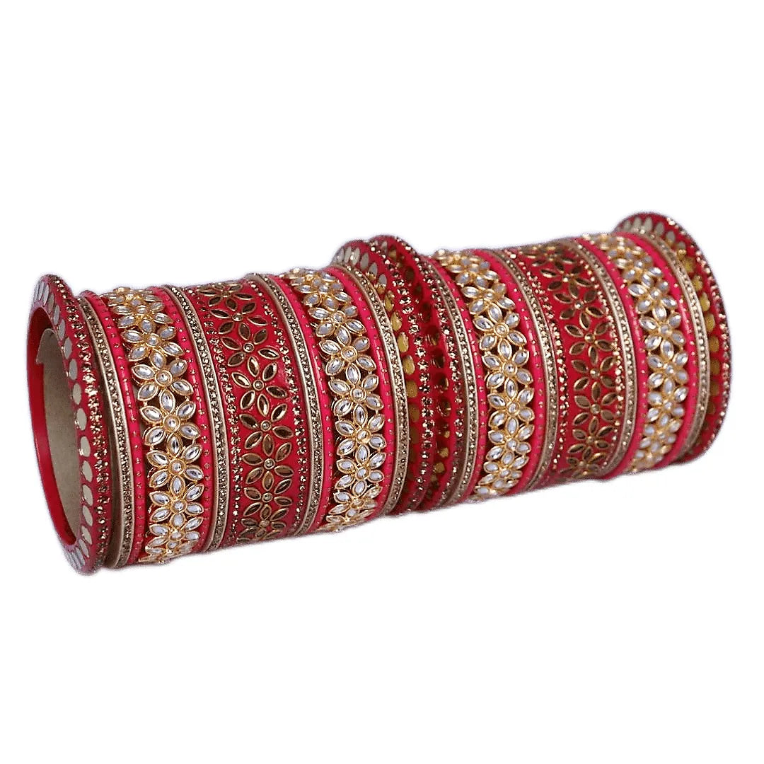 Lac Bangles with Beautiful Kundan Flower Design Taj Bridal Store