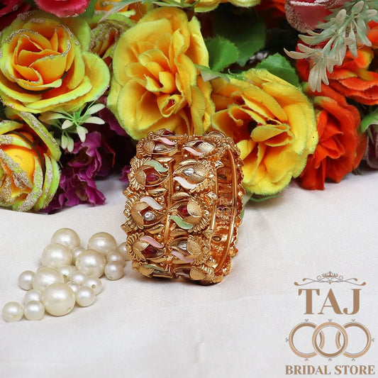 Rajwadi Metal Kada With Beautiful Blooming Lotus Design (Pack Of 2)