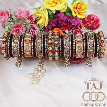 Royal Rajwadi Bridal Bangles Set With Latest Jhoomer Design Kada