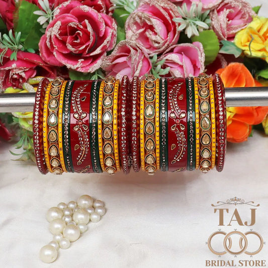 Rajasthani Traditional Lac Chura Set With Beautiful Flower and Lace Design