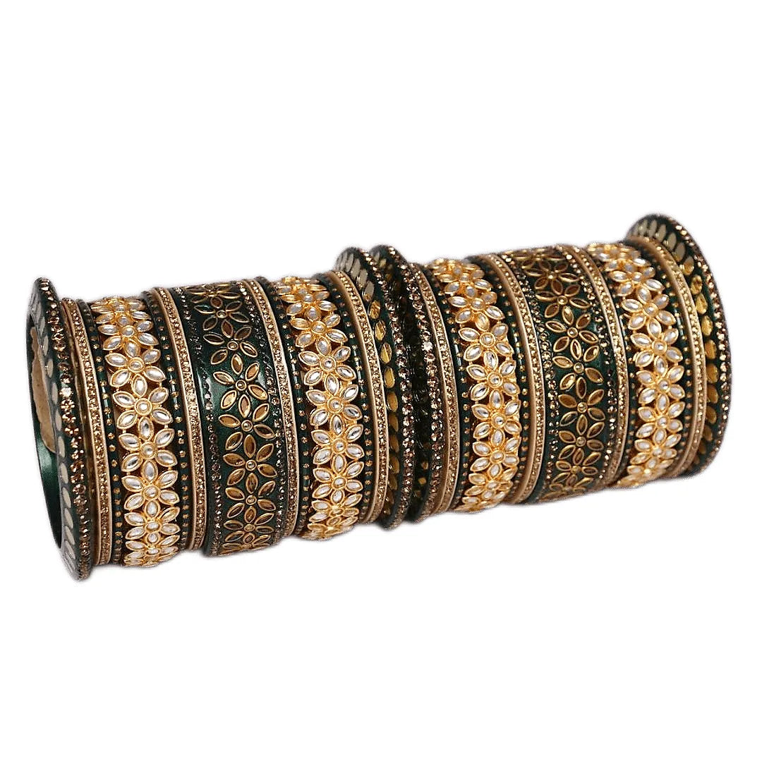 Lac Bangles with Beautiful Kundan Flower Design Taj Bridal Store