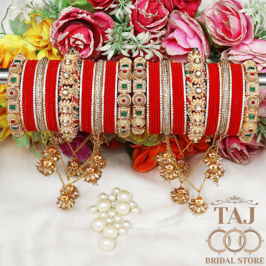 Antique Rajwadi Bangles Set With Beautiful Chain Latkan Design