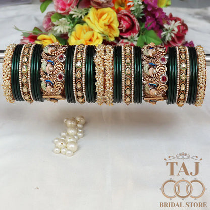 Rajasthani Traditional Bridal Chuda Set With Beautiful Peacock Design Brass Kada