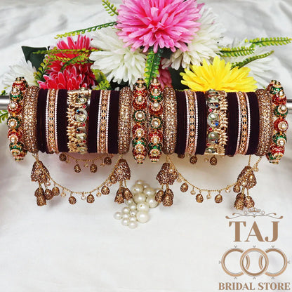 Peacock Design Rajwadi Wedding Bangles Set With Beautiful Jhula Latkan