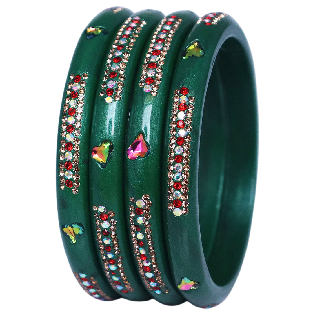 Rajasthani Lac Bangles with Heart Shape Kundan & Rhinestones