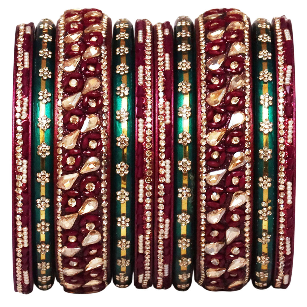 Fancy Jaipuri Lac Short Bangles Set with Kundan & Beads Design