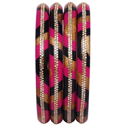 Lac Bangles Set Lahariya Design with Rhinestones Work