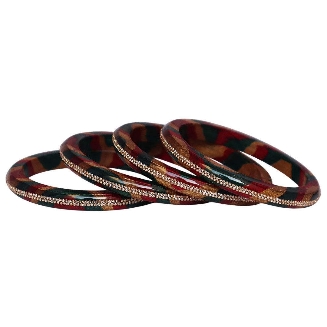 Lac Bangles Set Lahariya Design with Rhinestones Work