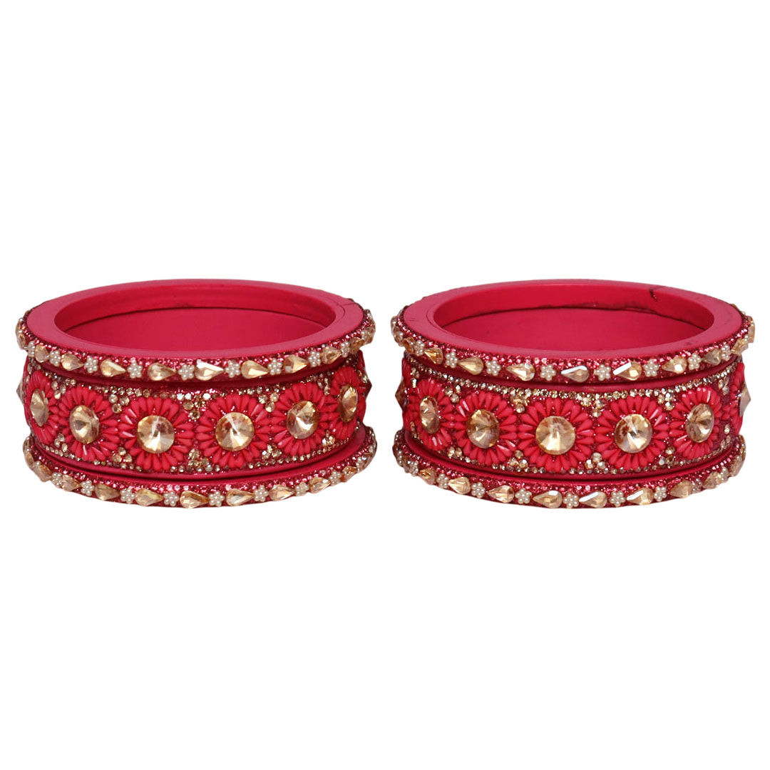 Beautiful Lac Bangles Set with Floral Stone Design for Brides