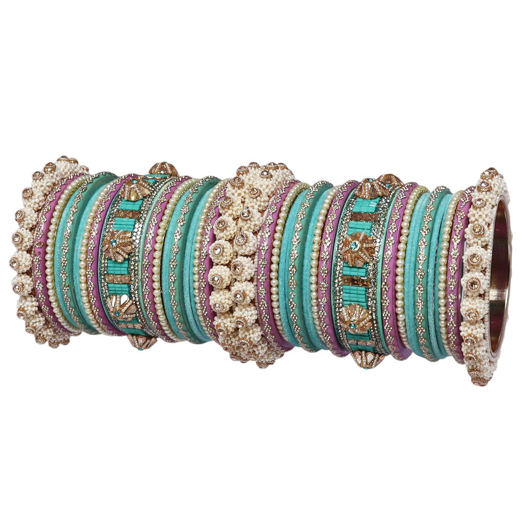 Handcrafted Rajasthani bridal bangles with embellished Lac Kada and Pearl work