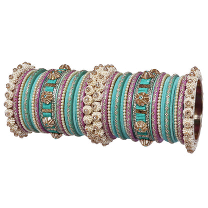 Handcrafted Rajasthani bridal bangles with embellished Lac Kada and Pearl work