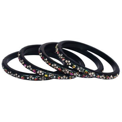 Rajasthani Handmade Lac Bangles with Multicolour Heart-Shaped Stones and Rhinestone Work by TAJ BRIDAL STORE