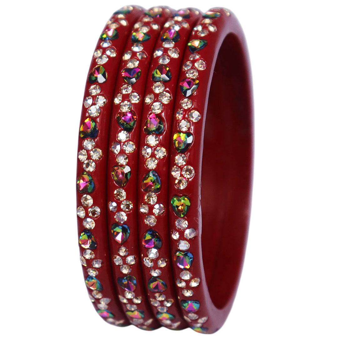 Rajasthani Handmade Lac Bangles with Multicolour Heart-Shaped Stones and Rhinestone Work by TAJ BRIDAL STORE