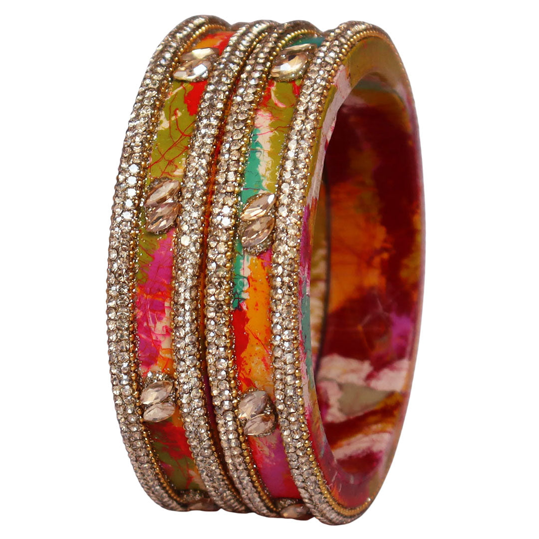 Jaipuri Multicolor Lac Kada Bangles Pair With Stone Work