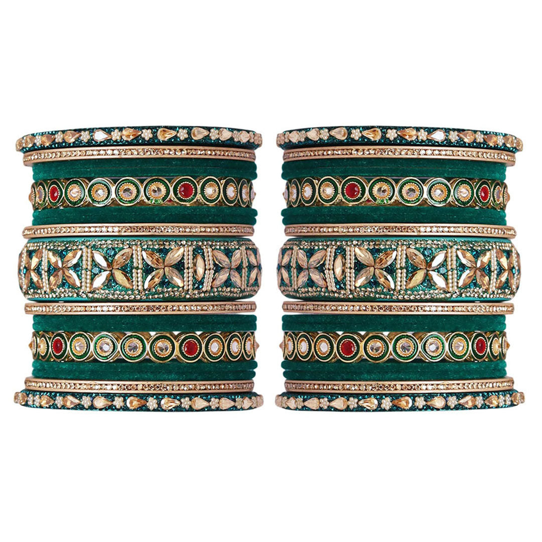 Rajasthani Wedding Chura with Kundan Beads & Velvet Bangles