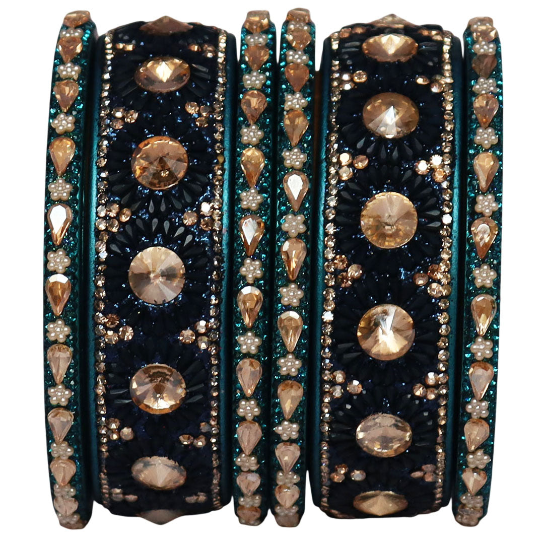 Beautiful Lac Bangles Set with Floral Stone Design for Brides