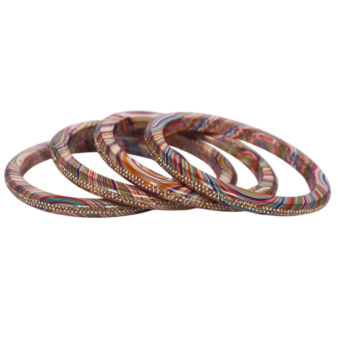 Rajasthani Lahariya Lac Bangles Set with Rhinestone Work by TAJ BRIDAL STORE